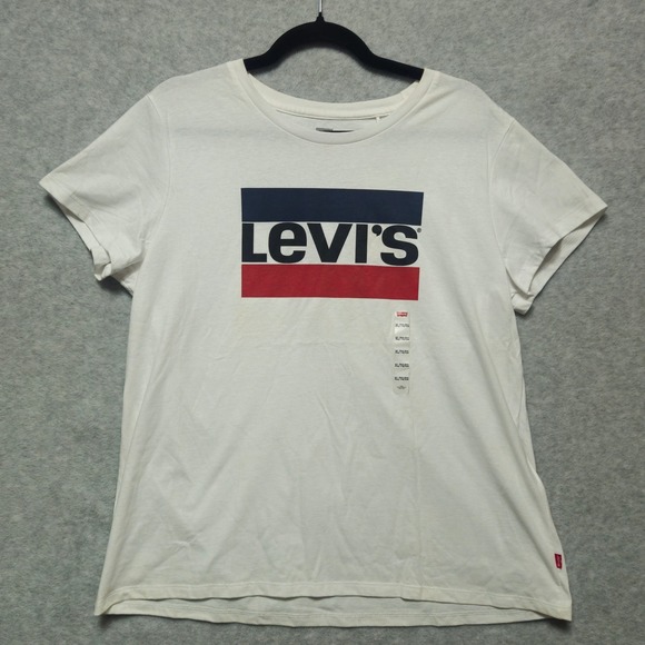 Levis Womens T Shirt White Red Blue Graphic Logo Short Sleeve Extra Large NWT - Picture 1 of 9